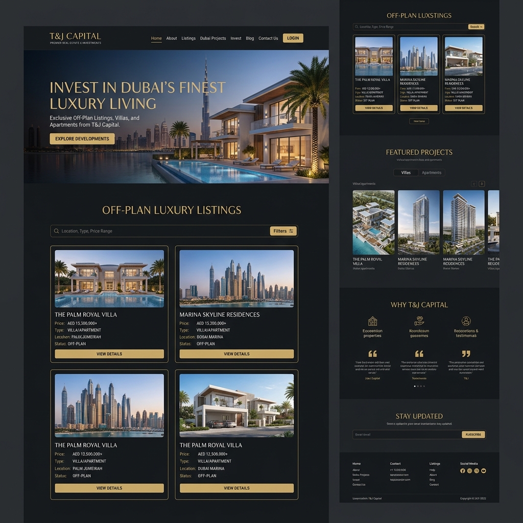 Luxury Dubai real estate portal showcasing premium off-plan off-market properties