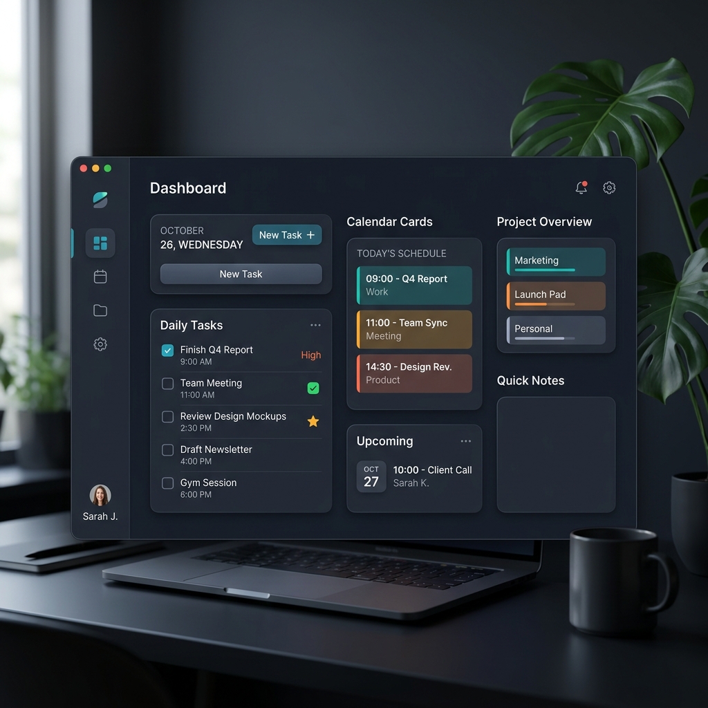 Productivity app website hero layout with soft white space