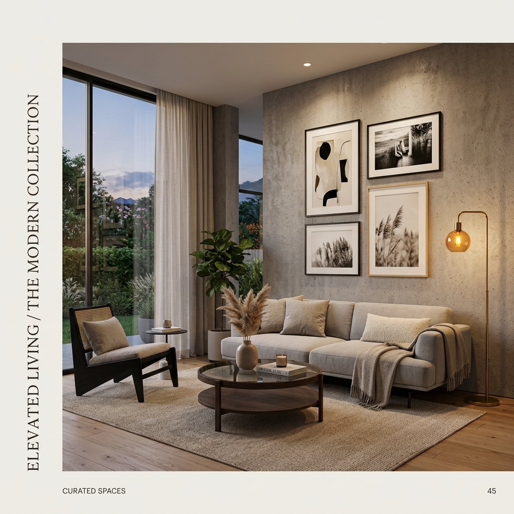 Interior design website layout with elegant visuals